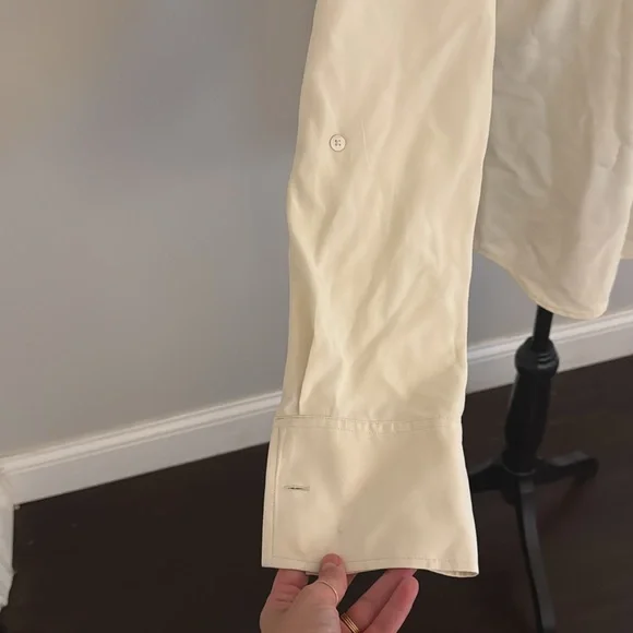 Vintage 100% Silk Ivory Button Down - Size L - Picture 3 of 7